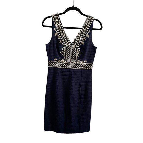 Lilly Pulitzer Women 0 True Navy Gold Preppy Sleeveless Aveline Shift Dress - Picture 2 of 10